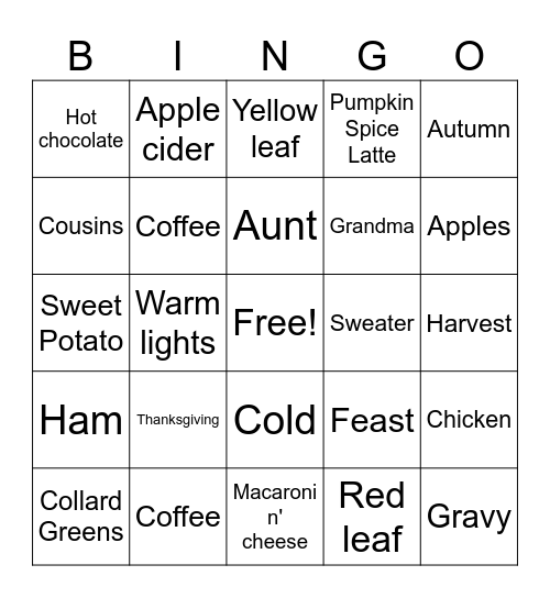 Thanksgiving Bingo Card