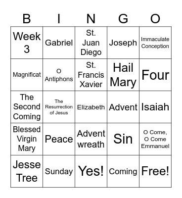 Advent Bingo Card