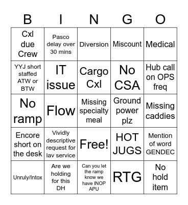 Saturday Opts Bingo Card