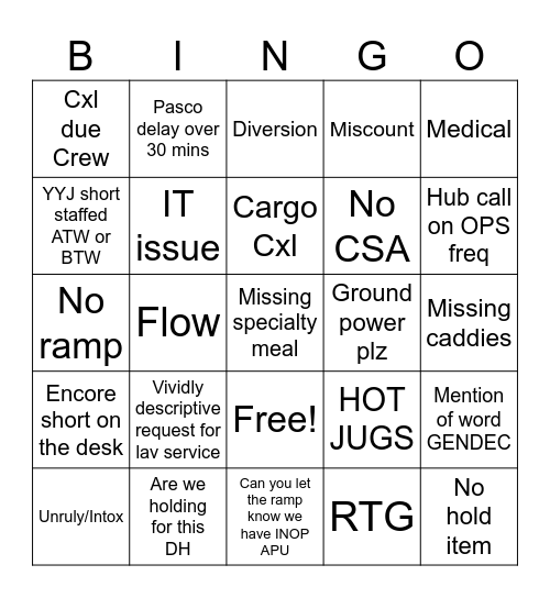Saturday Opts Bingo Card