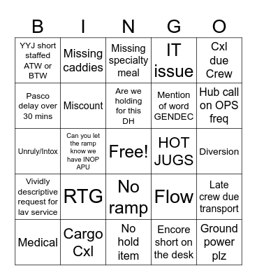 Saturday Opts Bingo Card