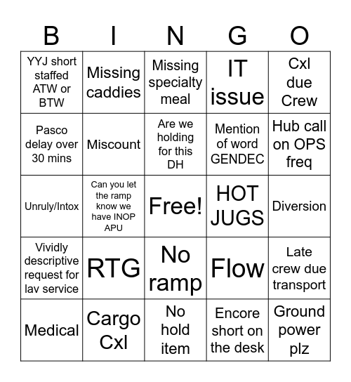 Saturday Opts Bingo Card