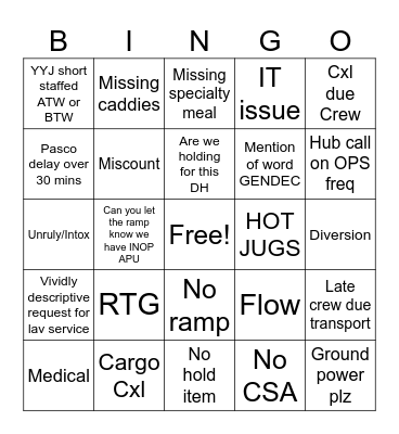 Saturday Opts Bingo Card