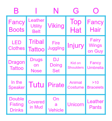 Dance Floor Bingo Card