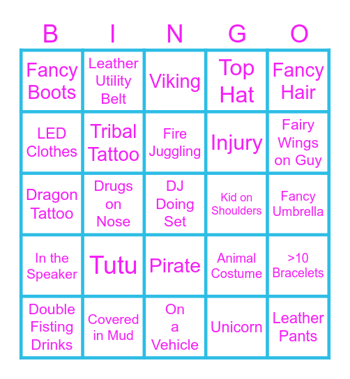 Dance Floor Bingo Card