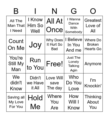 Whitney Houston #1 Bingo Card