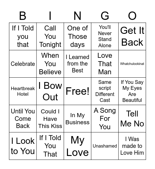 Whitney Houston #2 Bingo Card