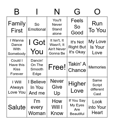 Whitney Houston #3 Bingo Card