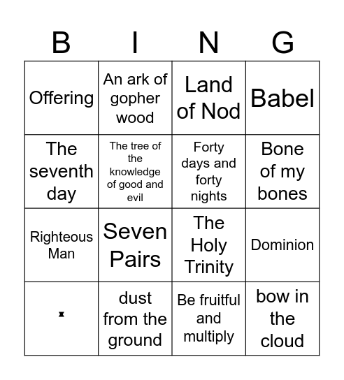 Genesis Bingo Card