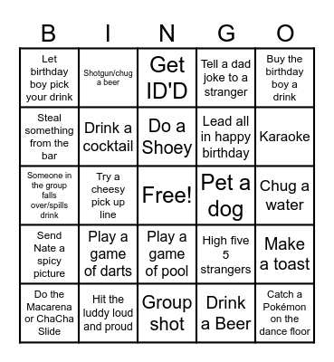 Joel's Birthday Bingo Card
