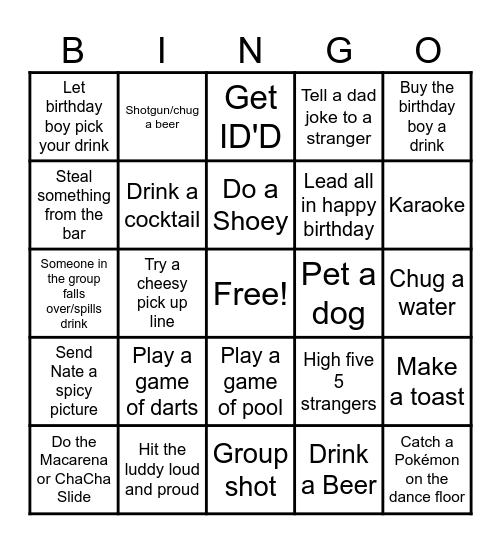 Joel's Birthday Bingo Card