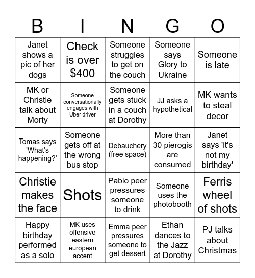 Mary Kate and Janet's Birthday Bingo Card