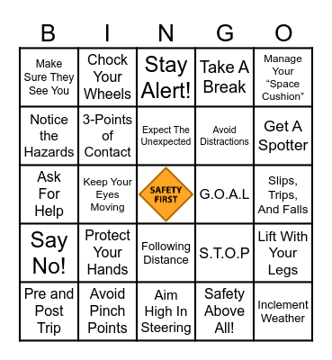 Safety Above All! Bingo Card