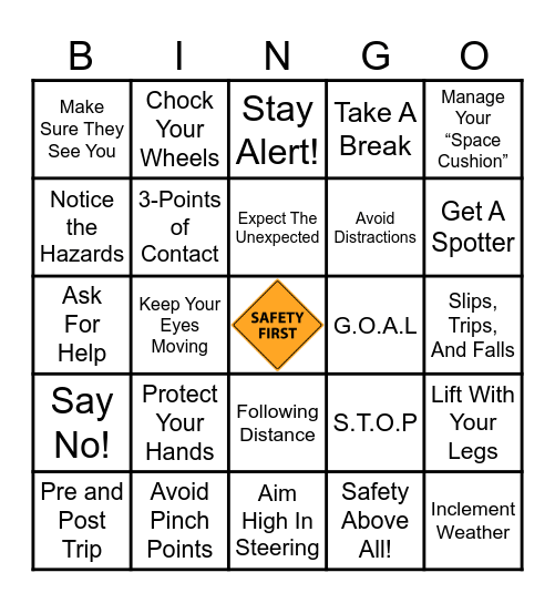 Safety Above All! Bingo Card