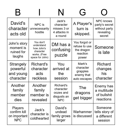 Pathfinder Bingo Card