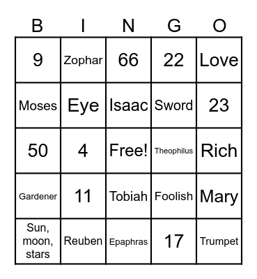 Bible Trivia Bingo Card