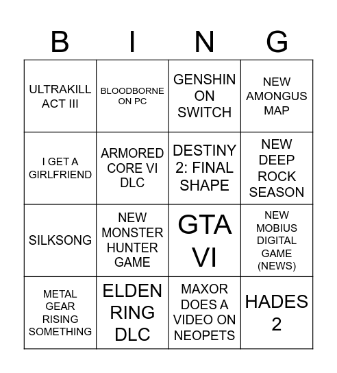 2024 Releases Bingo Card