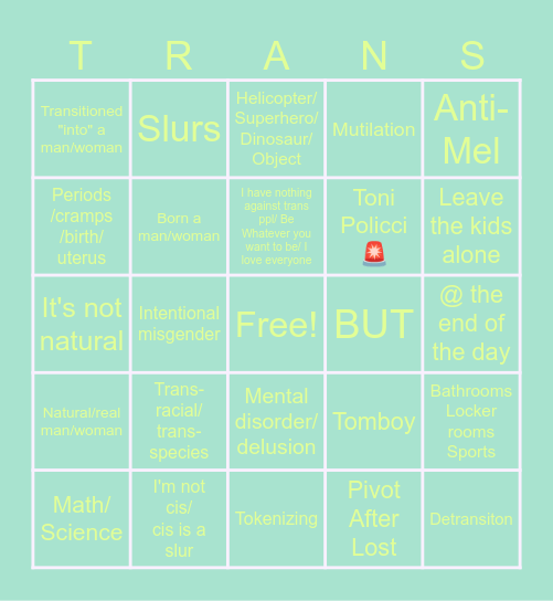 Bigot Bingo Card