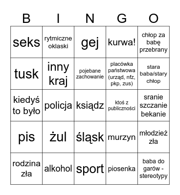 kabarety Bingo Card