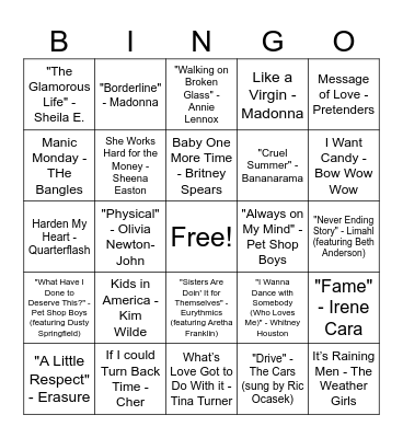 Ladies of the 80s (mostly) Bingo Card