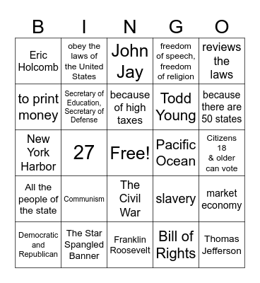 Citizenship Loteria!! Bingo Card