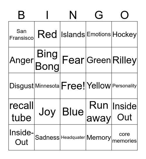 INSIDE-OUT Bingo Card