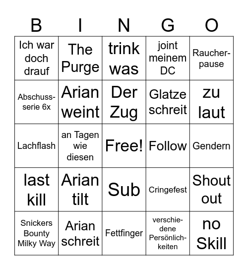 Ajan Bingo Card