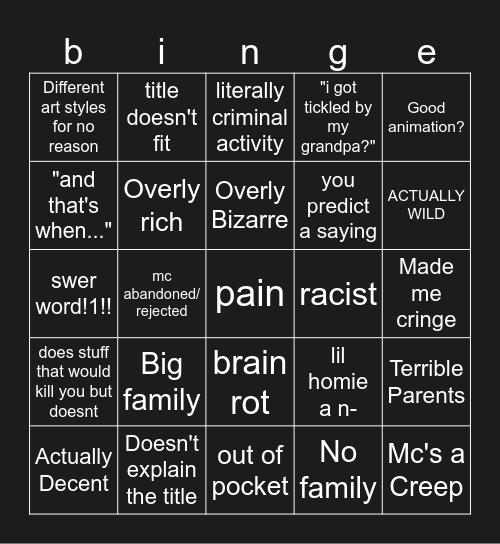 Animation Channel Bingo Card