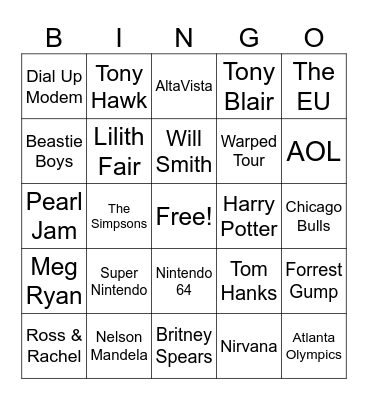 90s Trivia Bingo Card