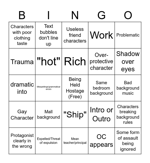 Gacha Life Tropes Bingo Board Bingo Card