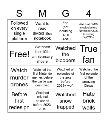 A true SMG four bingo Card