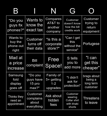 AT&T BINGO!!! Bingo Card