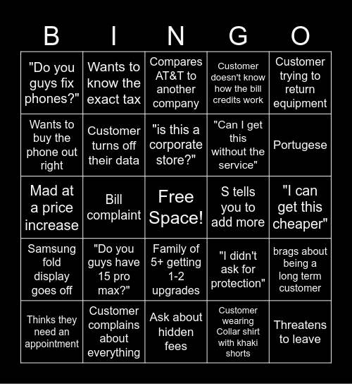 AT&T BINGO!!! Bingo Card