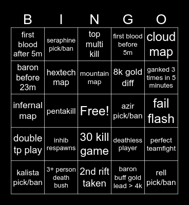 League Watch Party Bingo Card