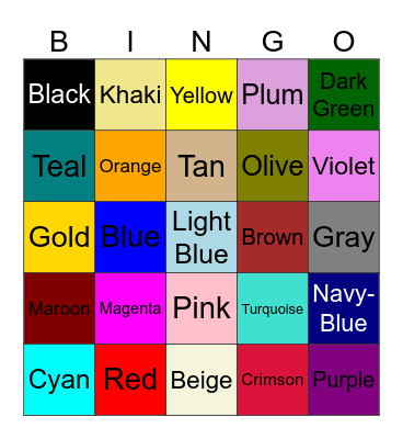 Colors Bingo Card