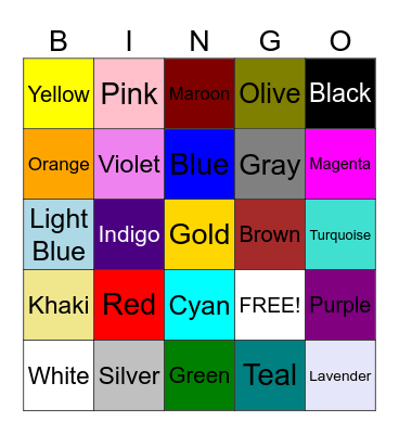 Colors Bingo Card