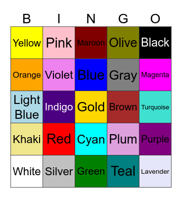 Colors Bingo Card