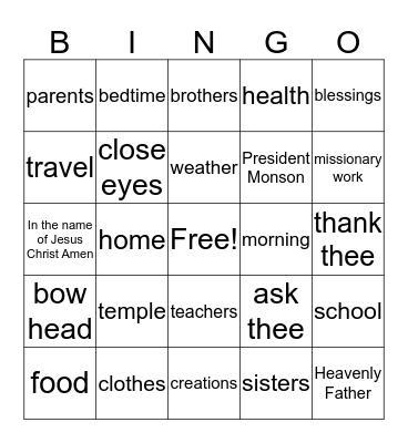 PRAYER Bingo Card