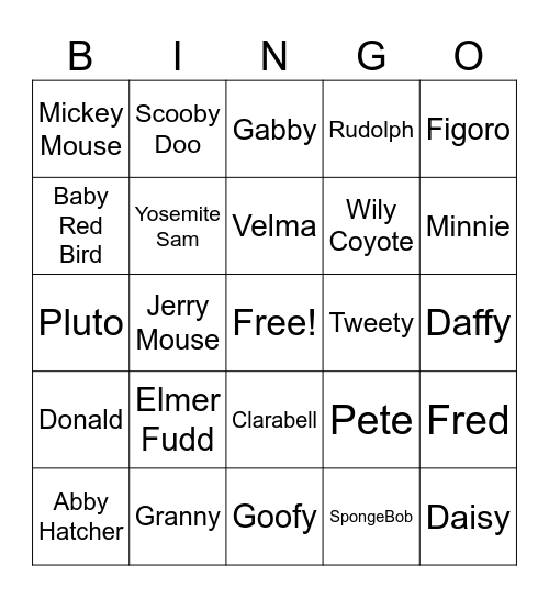 Cartoon Characters Bingo Card