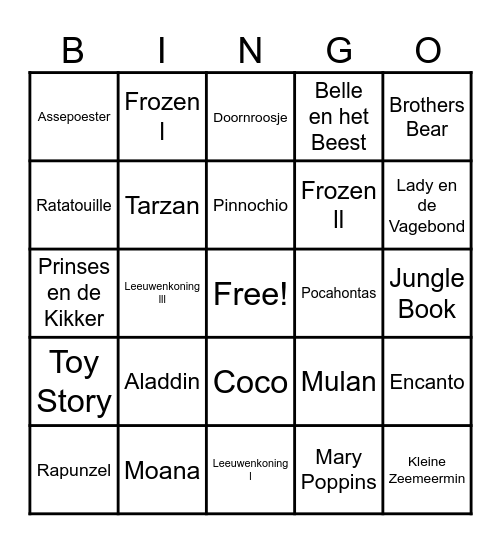 Disney Bingo Card