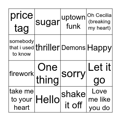 Songs BINGO Card