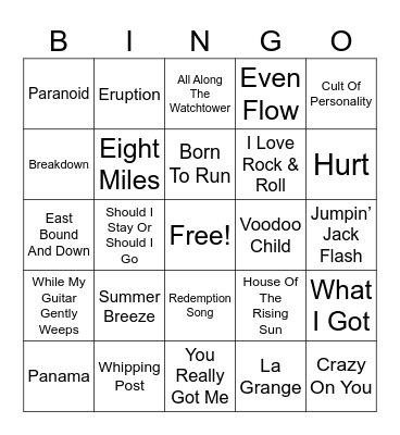 GUITAR GREATS MUSIC Bingo Card