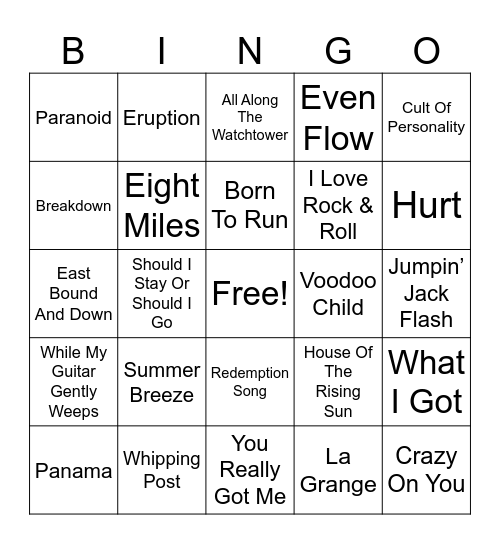 GUITAR GREATS MUSIC Bingo Card