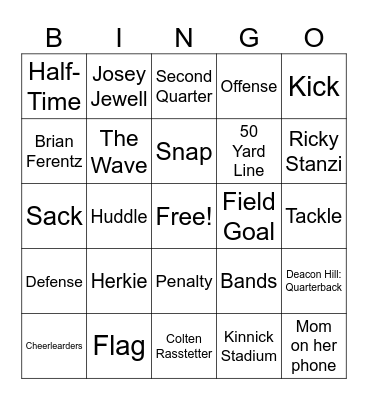 IOWA HAWKEYES FOOTBALL Bingo Card