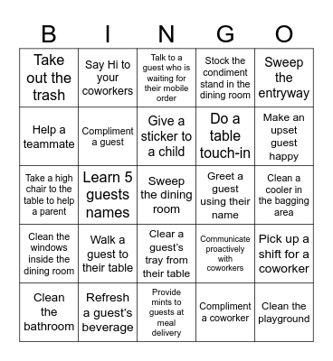 Second Mile Service Bingo Card