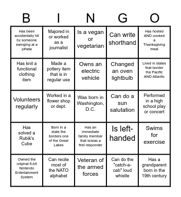 Regroup People Bingo Card