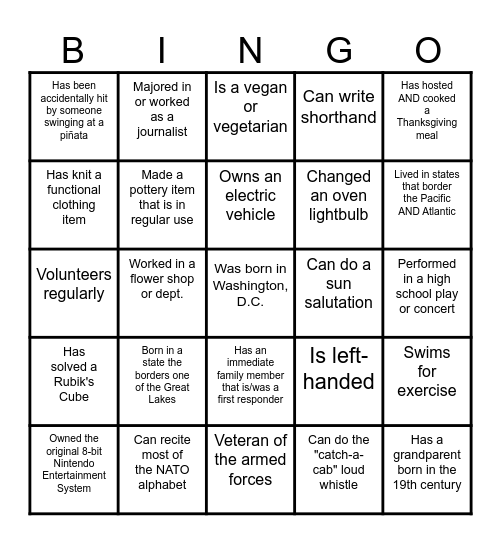 Regroup People Bingo Card