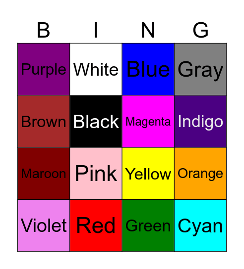 Color Bingo! Bingo Card