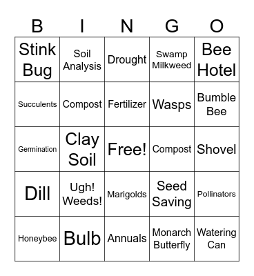 Gardening Club Bingo!!!! Bingo Card