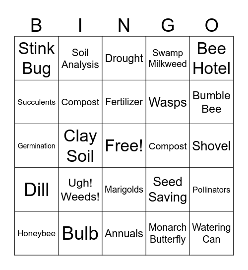 Gardening Club Bingo!!!! Bingo Card